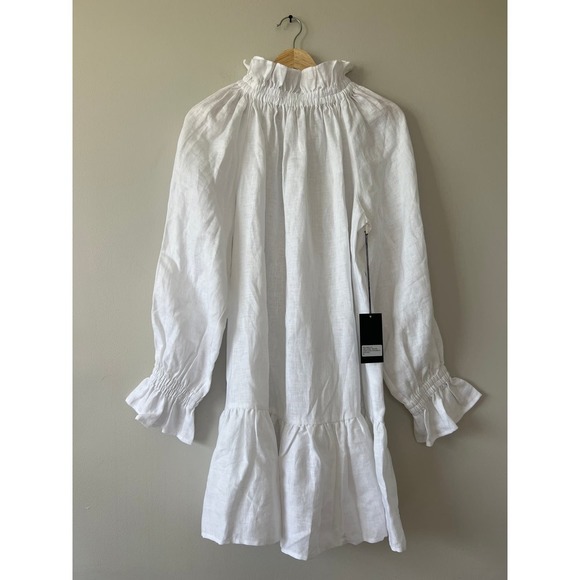 NWT Ephemera Ruffle High Neck Linen Garland Smock Dress in White - Picture 2 of 11